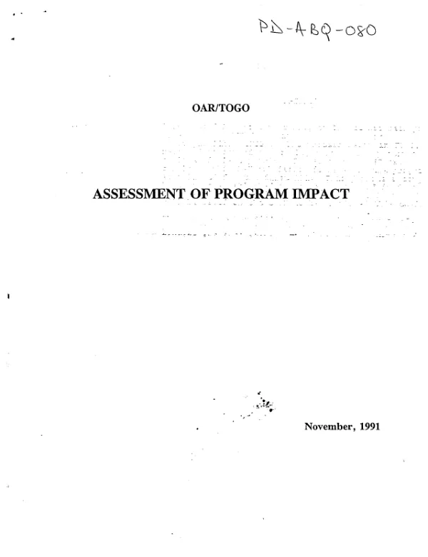 OAR/Togo : assessment of program impact