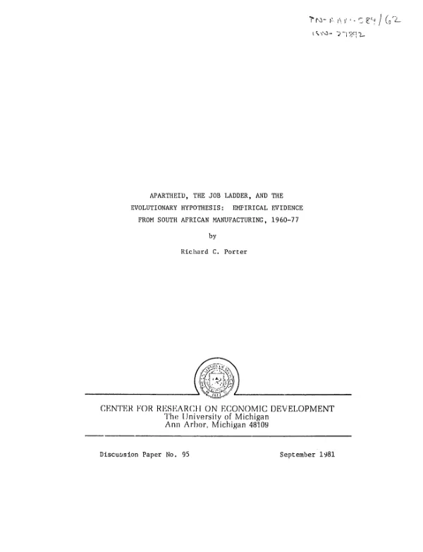 Apartheid, the job ladder, and the evolutionary hypothesis : empirical evidence from South African manufacturing, 1960-77