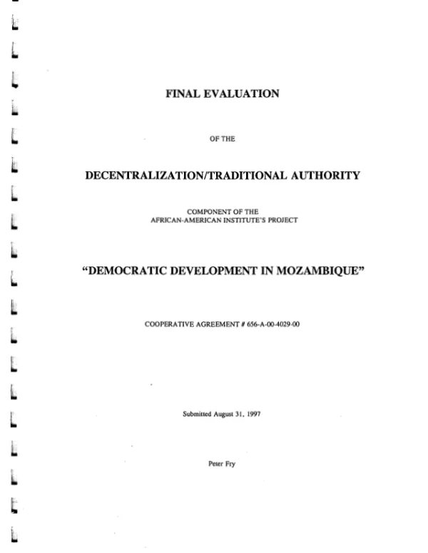 Final evaluation of the decentralization/traditional authority component of the African-American Institute's project -- democratic development in Mozambique