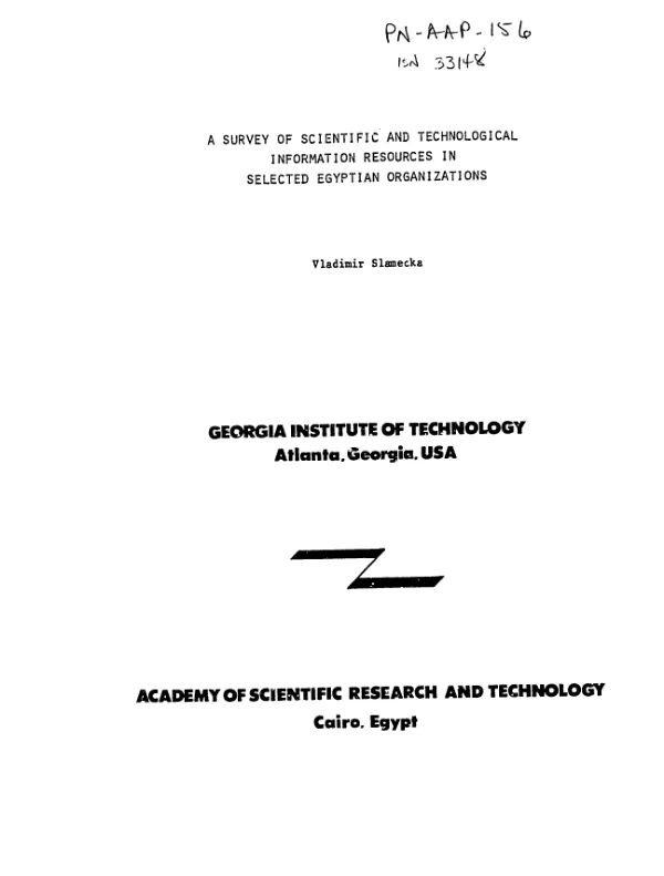 Survey of scientific and technological information resources in selected Egyptian organizations