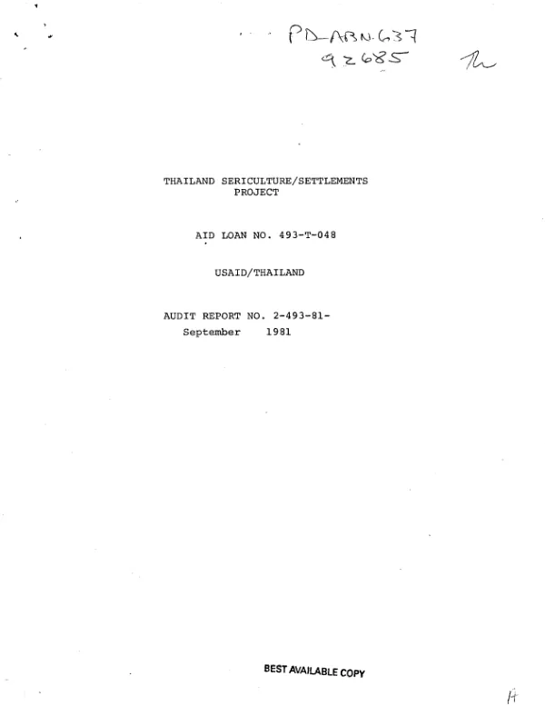 Thailand sericulture/settlements project : USAID loan no. 493-T-048