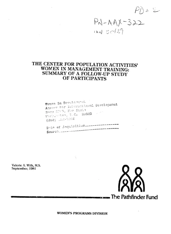 Center for Population Activities" women in management training : summary of follow-up study of participants