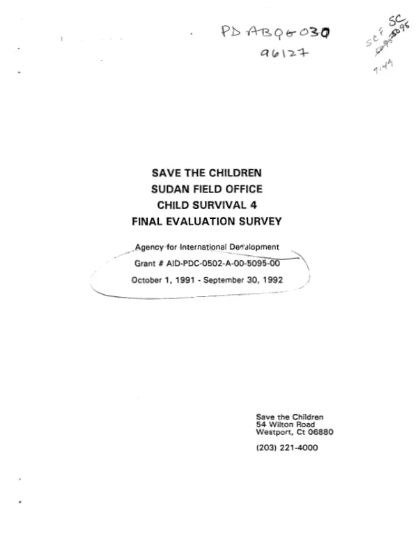 Child survival IV : final evaluation (FY92) -- knowledge and practice survey : Save the Children Sudan