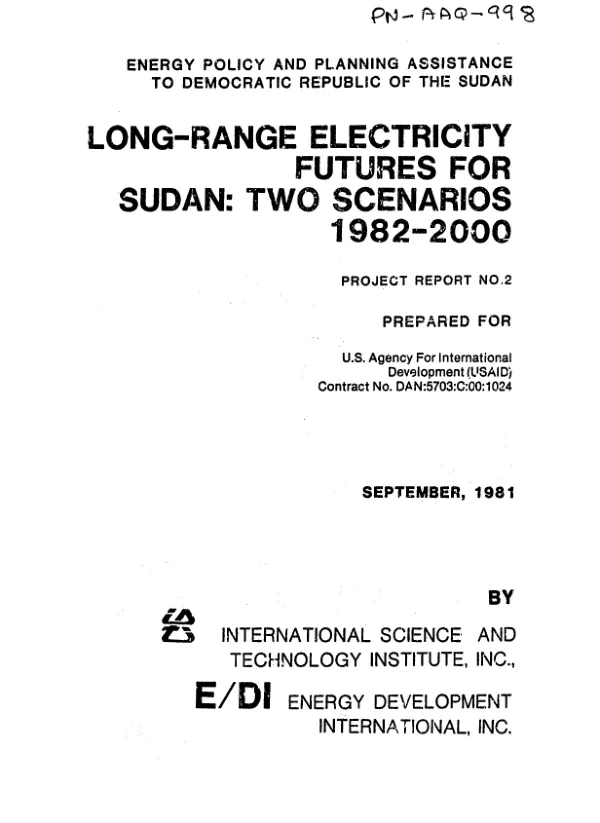 Long - range electricity futures for Sudan : two scenarios 1982-2000