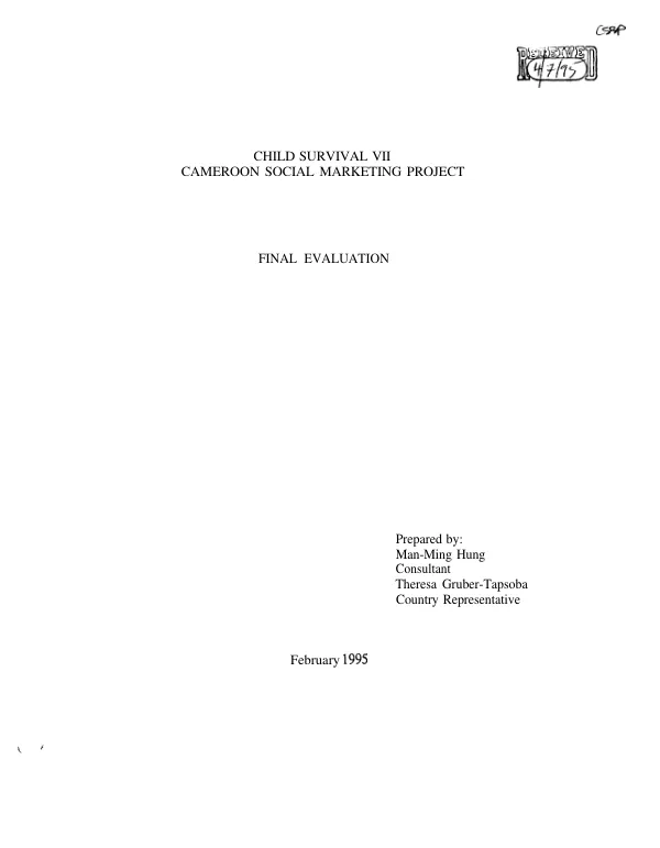Child survival VII : Cameroon social marketing project -- final evaluation
