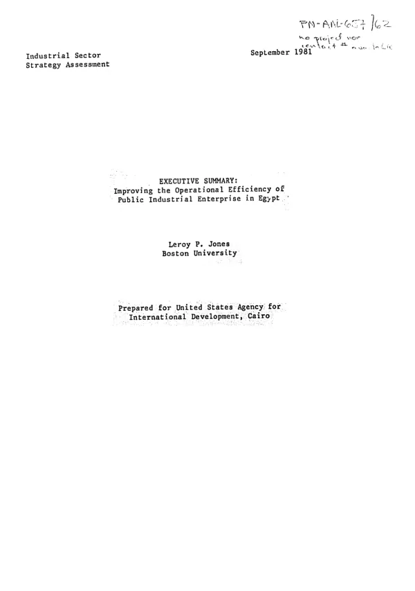 Improving the operational efficiency of public industrial enterprise in Egypt; executive summary