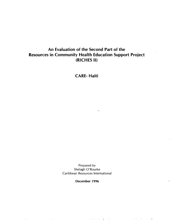 Evaluation of the second part of the resources in community health education support project (RICHES II)