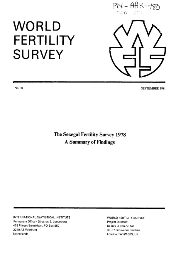 Senegal fertility survey 1978; a summary of findings