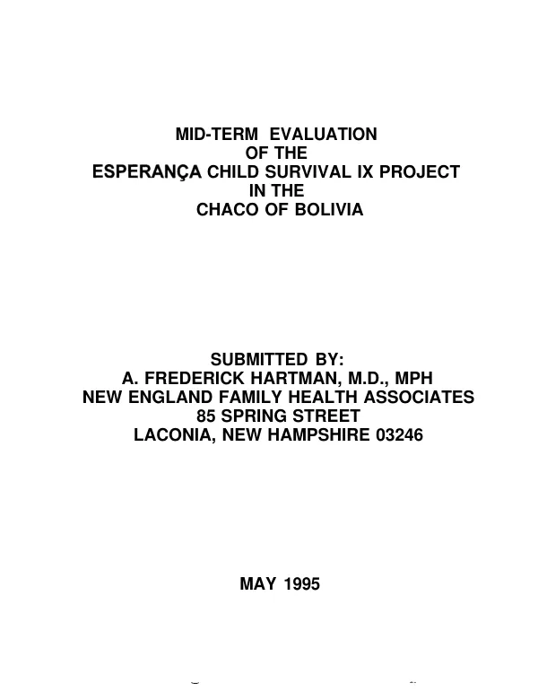 Mid-term evaluation of the Esperanca child survival IX project in the Chaco of Bolivia