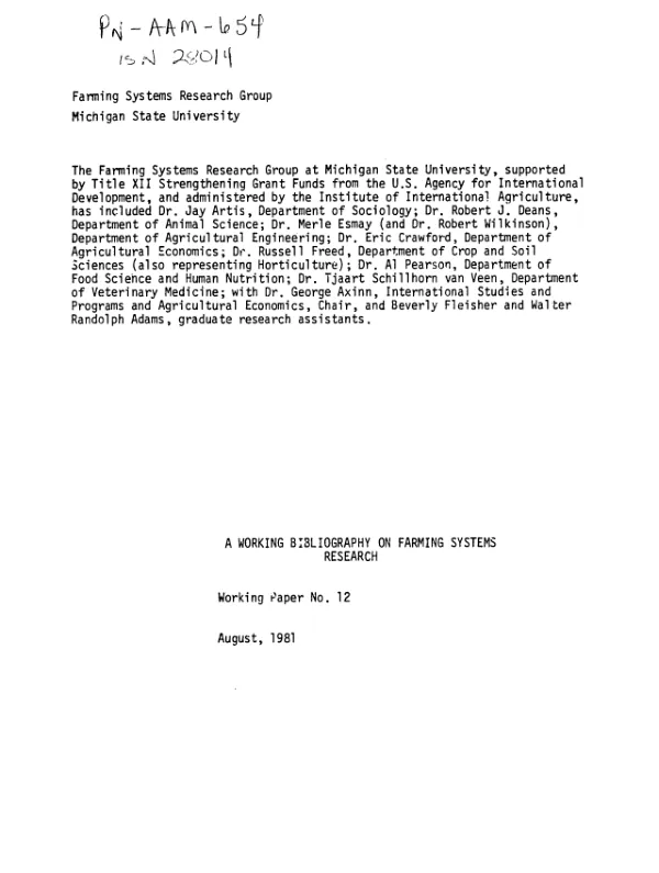 Working bibliography on farming systems research
