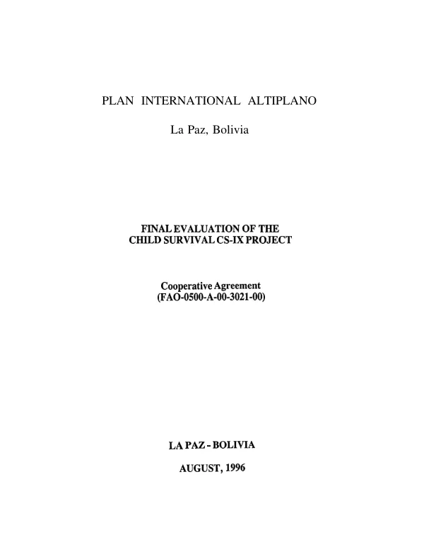 Final evaluation of the child survival CS-IX project : cooperative agreement (FAO-0500-A-00-3021-00)