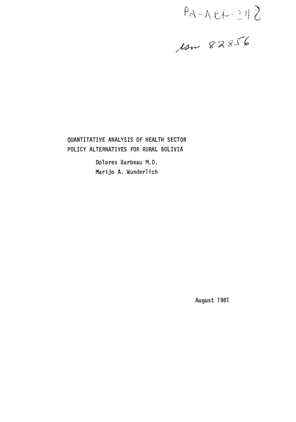 Quantitative analysis of health sector policy alternatives for rural Bolivia