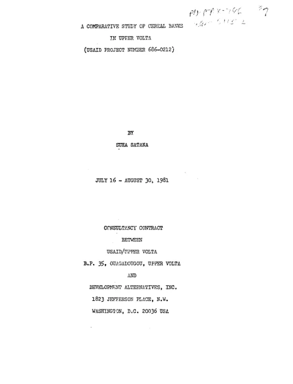 Comparative study of cereal banks in Upper Volta (USAID project number 616-0212) : July 16-August 30, 1981