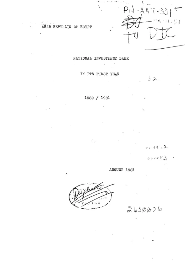 National Investment Bank : in its first year, 1980/1981