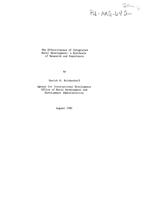 Effectiveness of integrated rural development : a synthesis of research and experience