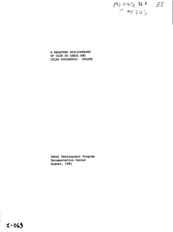 Selected bibliography of Club du Sahel and CILSS documents : update
