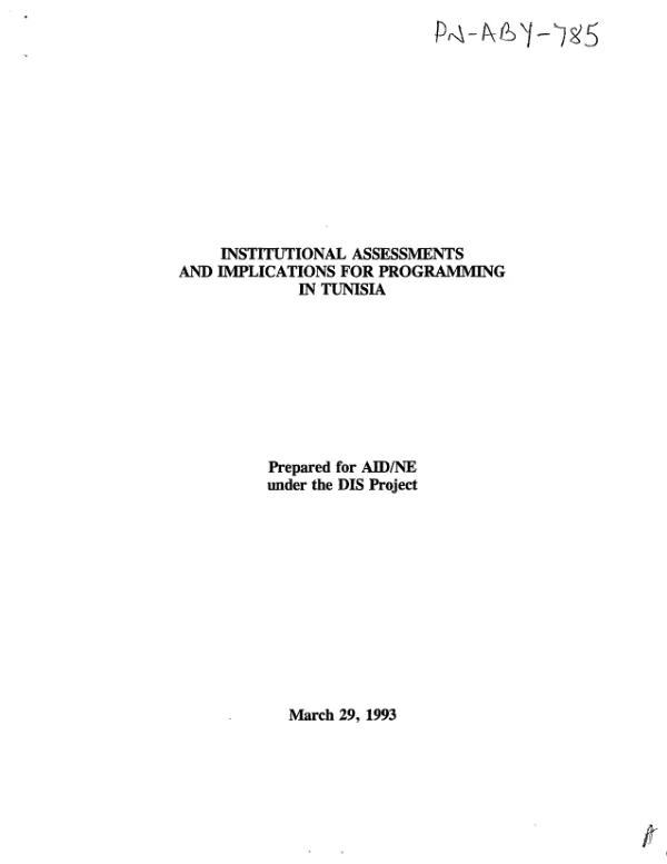 Development training and management improvement; project evaluation