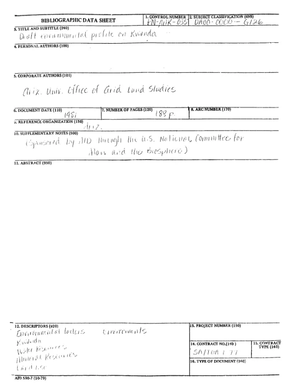Draft environmental profile on Rwanda