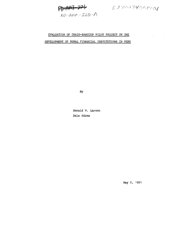 Evaluation of USAID-BANCOOP pilot project on the development of rural financial institutions in Peru