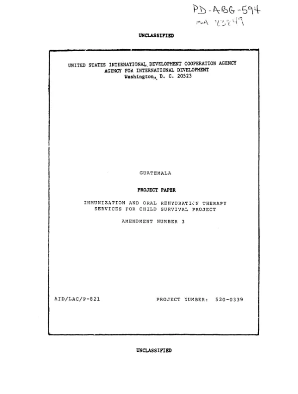 Immunization and oral rehydration therapy services for child survival project : amendment no. 3