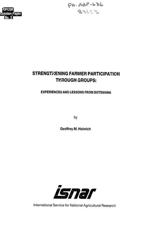Strengthening farmer participation through groups : experiences and lessons from Botswana