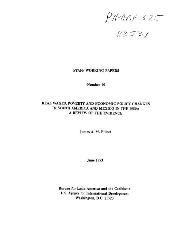 Real wages, poverty and economic policy changes in South America and Mexico in the 1980s : a review of the evidence