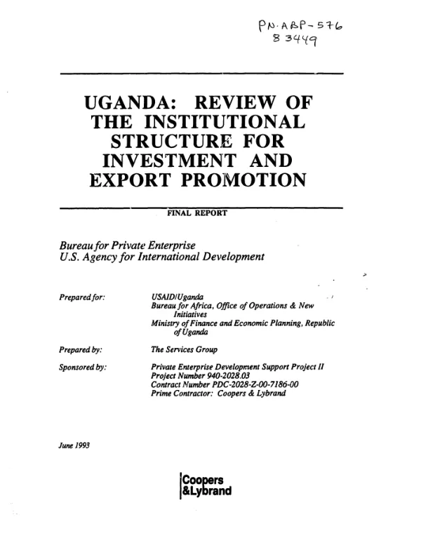 Uganda : review of the institutional structure for investment and export promotion
