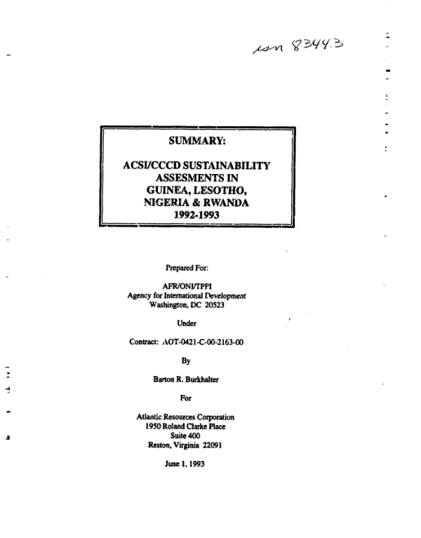 Summary : ACSI/CCCD sustainability assessments in Guinea, Lesotho, Nigeria, and Rwanda -- 1992-1993