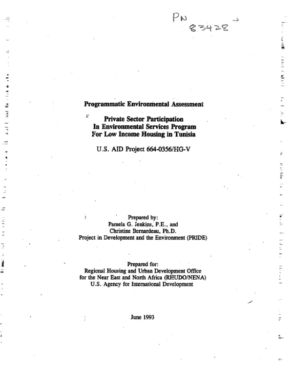Programmatic environmental assessment : private sector participation in environmental services program for low income housing in Tunisia