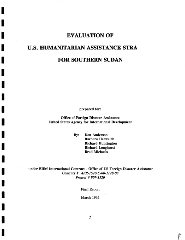 Evaluation of US humanitarian assistance strategy for Southern Sudan -- final report