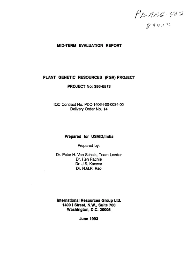 Mid-term evaluation report : plant genetic resources (PGR) project, project 386-0513