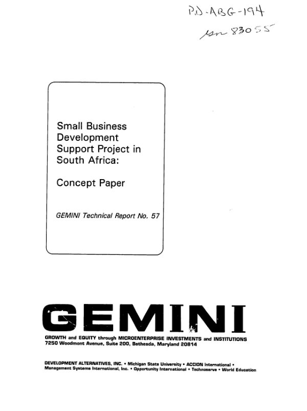 Small business development support project in South Africa : concept paper