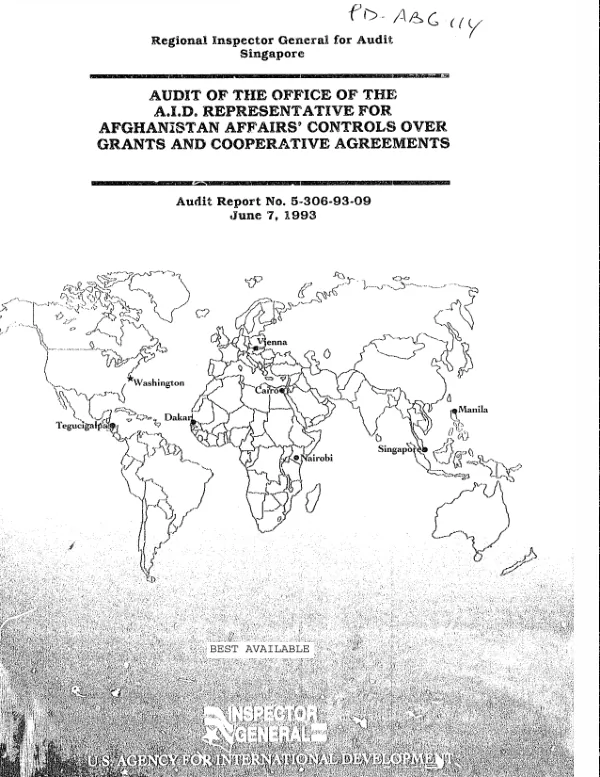 Audit of the Office of the AID Representative for Afghanistan Affairs" controls over grants and cooperative agreements