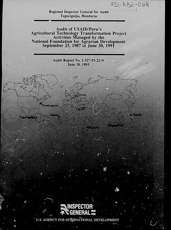 Audit of USAID/Peru"s agricultural transformation project activities managed by the National Foundation for Agrarian Development : September 25, 1987 to June 30, 1991