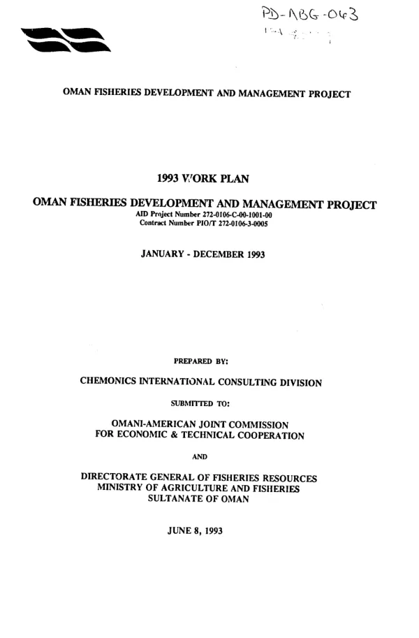 1993 work plan : Oman fisheries development and management project -- January-December 1993