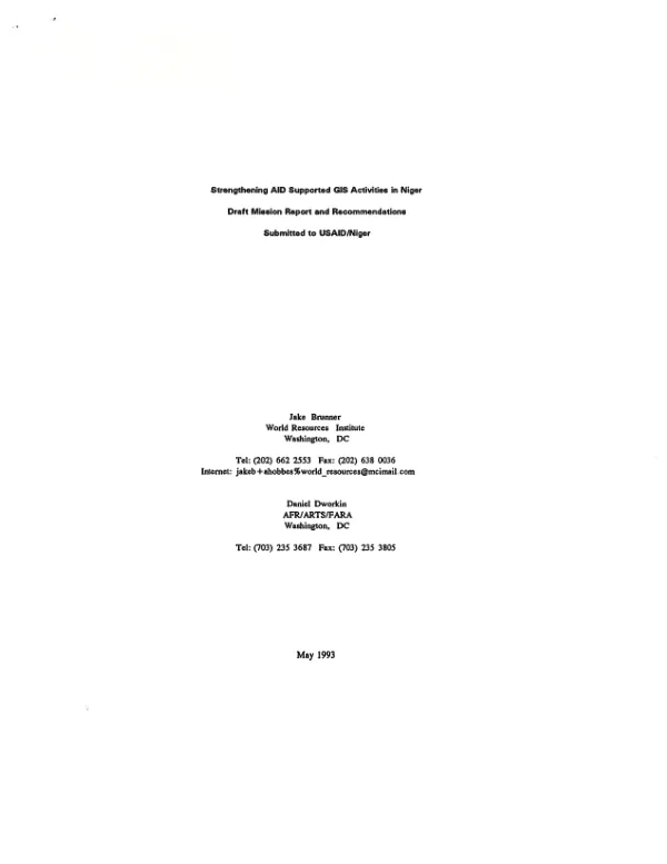 Strengthening AID supported GIS activities in Niger : draft mission report and recommendations submitted to USAID/ Niger