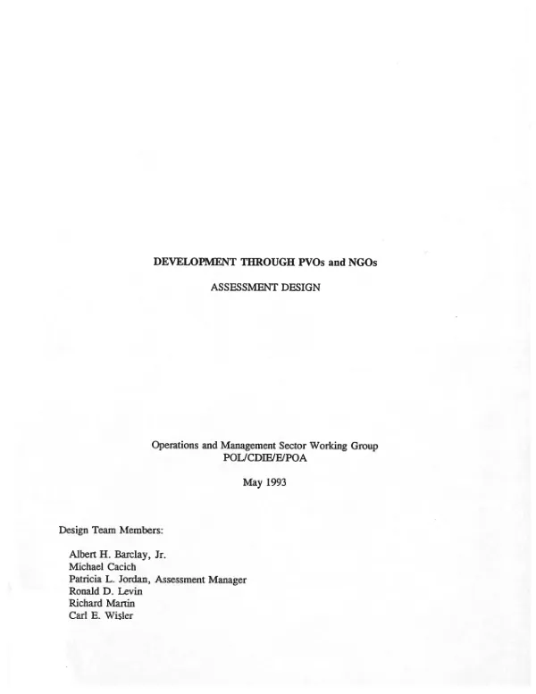 Development through PVOs and NGOs : assessment design