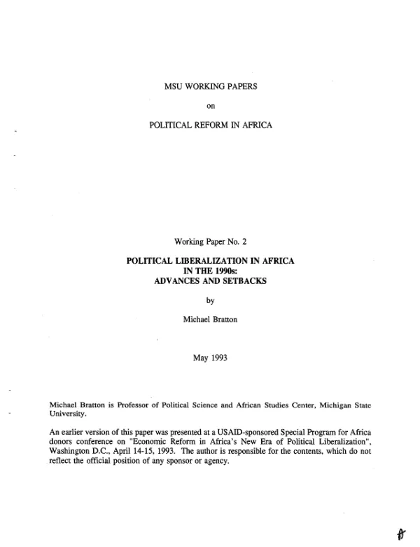 Political liberalization in Africa in the 1990s : advances and setbacks