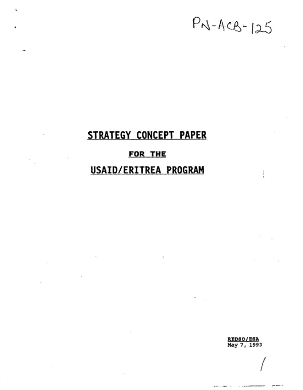 Strategy concept paper for the USAID/Eritrea program