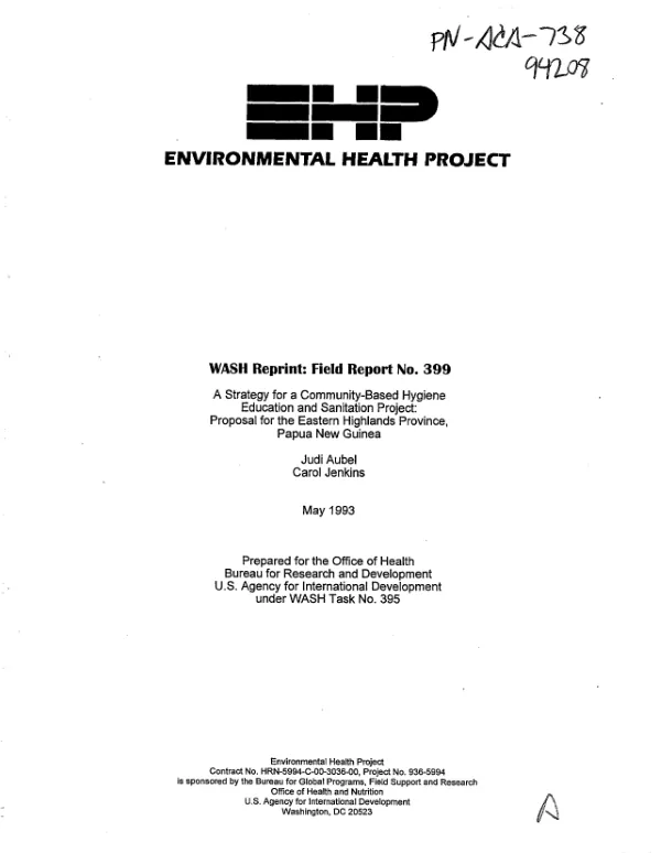 Strategy for a community-based hygiene education and sanitation project : proposal for the Eastern Highlands Province, Papua New Guinea