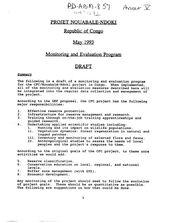 Projet Nouable - Ndoki -- Republic of Congo : monitoring and evaluation program