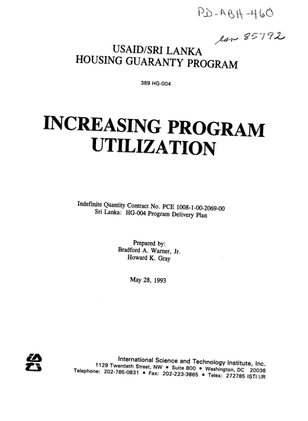 USAID/Sri Lanka housing guaranty program, 383-HG-004 : increasing program utilization