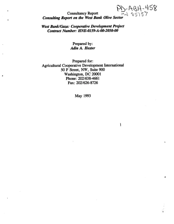 Consulting report on the West Bank olive sector