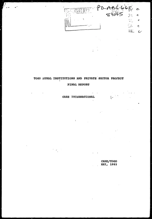 Togo rural institutions and private sector project : final report
