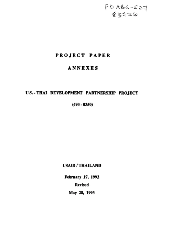 US-Thai development partnership project : project paper annexes