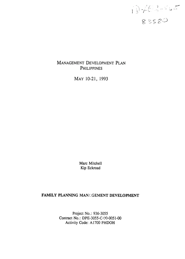 Management development plan Philippines, May 10 - 21, 1993