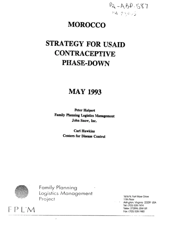 Morocco : strategy for USAID contraceptive phase-down