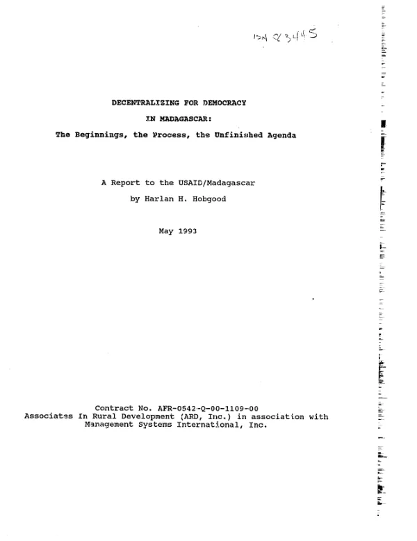 Decentralizing for democracy in Madagascar : the beginnings, the process, the unfinished agenda