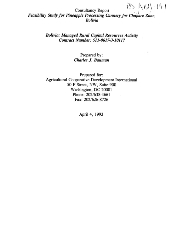 Feasibility study for pineapple processing cannery for Chapare Zone, Bolivia