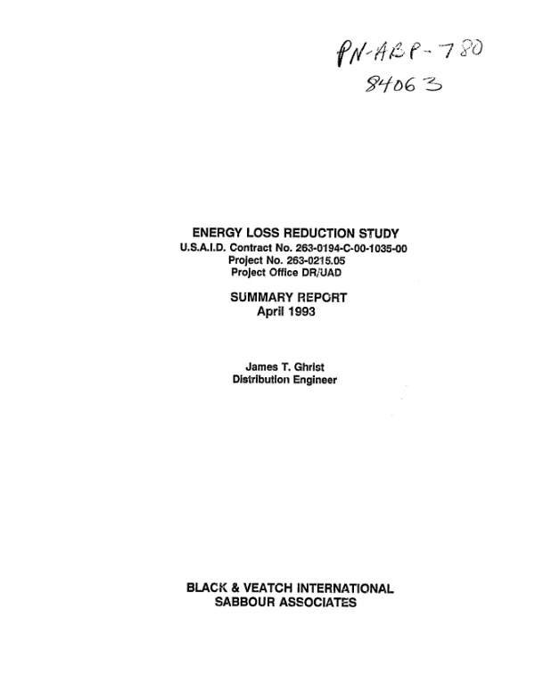 Energy loss reduction study : summary report
